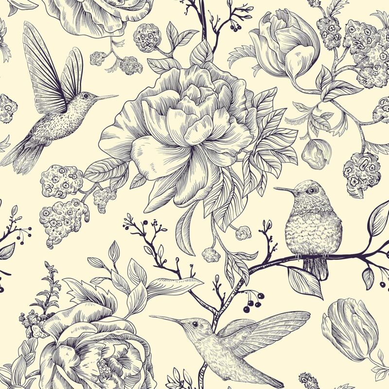 Papier Peint Pivoine Oiseaux Fleur Beige Vintage Papier Adhésif pour Meuble Adhesif Salon Papier Autocollant Cuisine Lavable Mural Chambre