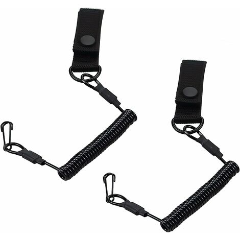 Ineasicer - Paquete de 2 cordones tácticos negros con cordón elástico de seguridad y mosquetón en espiral, reutilizables, aptos para herramientas de escalada, pesca y acampada.