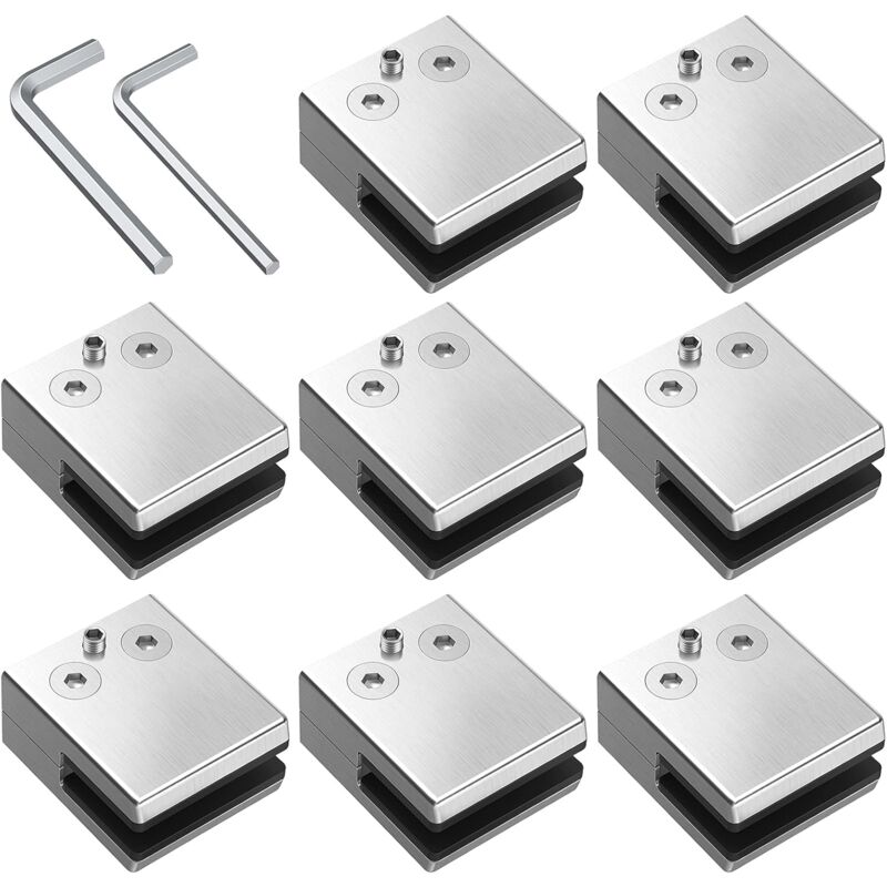 Ineasicer - Pinces à Verre 8 pcs 8-10mm en Acier Inoxydable 304 Pinces à Verre Support en Verre Réglable à Dos Plat pour Balustrade d'Escalier, Main