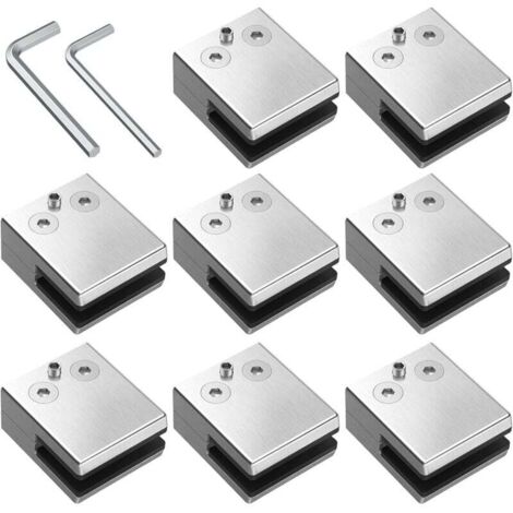 Ineasicer Pinces à Verre 8 PCS 8-10mm en Acier Inoxydable 304 Pinces à Verre Support en Verre Réglable à Dos Plat pour Balustrade d'Escalier, Main courante