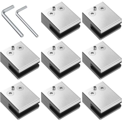 Ineasicer Pinces à Verre 8 PCS 8-10mm en Acier Inoxydable 304 Pinces à Verre Support en Verre Réglable à Dos Plat pour Balustrade d'Escalier, Main courante