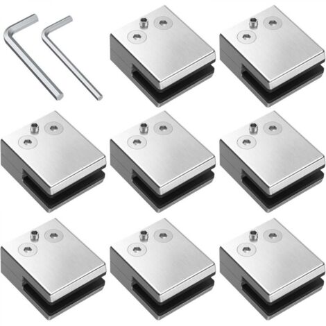 Ineasicer Pinces à Verre 8 PCS 8-10mm en Acier Inoxydable 304 Pinces à Verre Support en Verre Réglable à Dos Plat pour Balustrade d'Escalier, Main courante