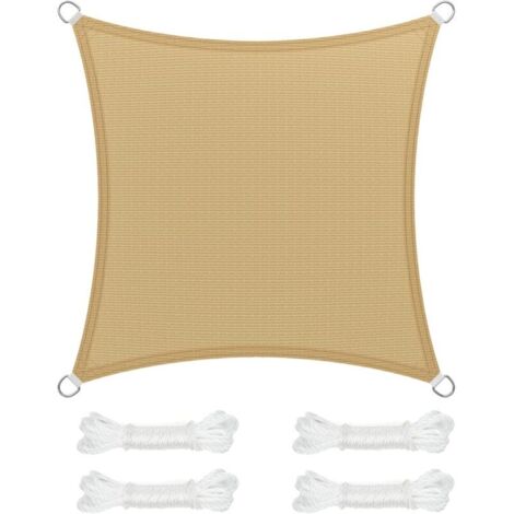 Ineasicer Sonnensegel 3,6 x 3,6 m, Sonnenschutz aus HDPE-Gewebe, atmungsaktiv, wasserdurchlässig, für Terrasse, Garten, Balkon, Camping, quadratisch, konkav, sandgelb