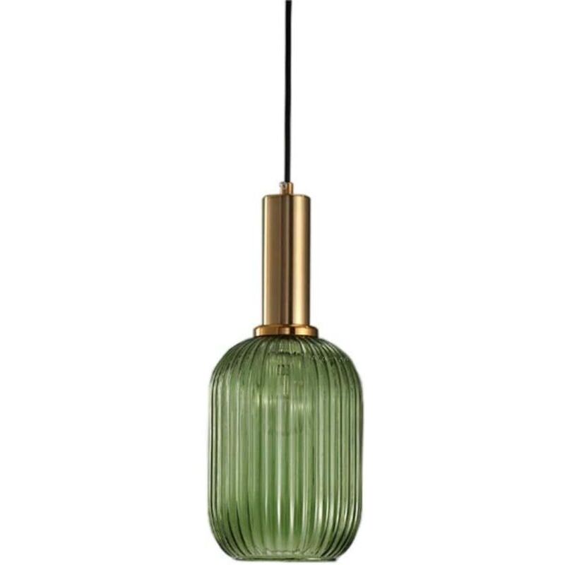Ineasicer Suspension Luminaire Industrielle Vintage en Verre Nervuré,Plafonnier avec fini en laiton poli Lustre,Suspension Lampe de Salle à Manger
