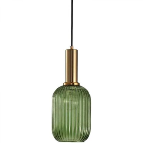 Ineasicer Suspension Luminaire Industrielle Vintage en Verre Nervuré,Plafonnier avec fini en laiton poli Lustre,Suspension Lampe de Salle à Manger Cuisine Salon Chambre (Vert, 13CM)
