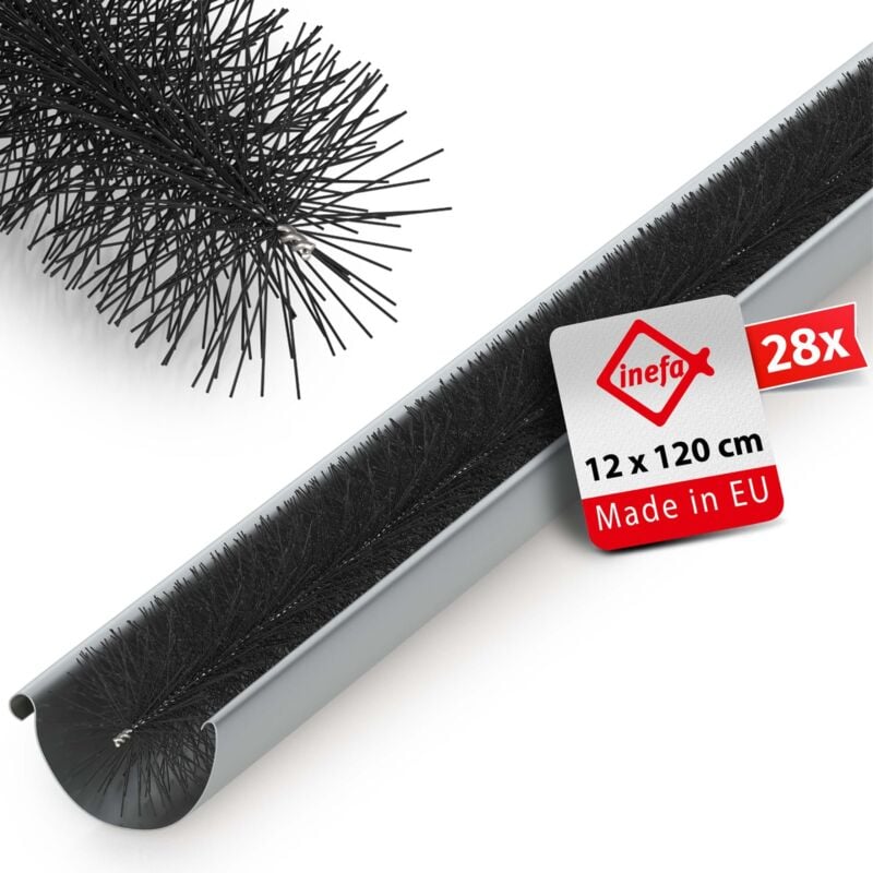 Brosse pour gouttières anti-feuilles, pvc noir Chenilles à brosse Gouttière, protection de gouttière, accessoires de gouttière - 28 pièces - Inefa