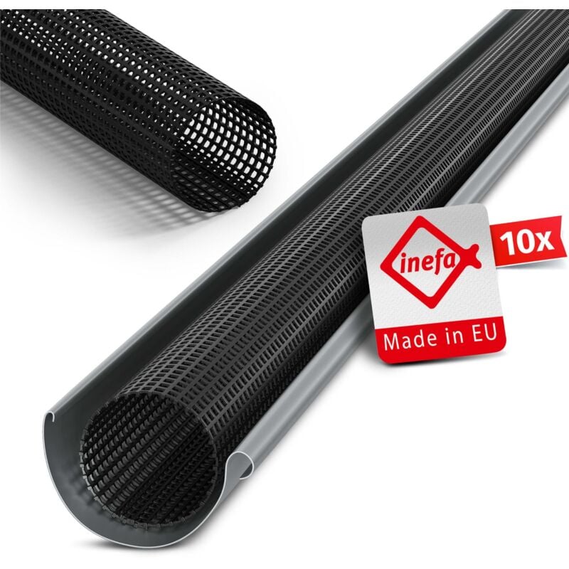 INEFA Grille anti-feuilles pour gouttières, PVC noir - 10x 125-180mm, 2m