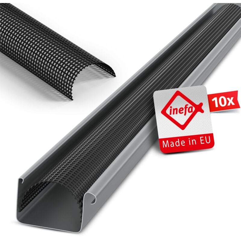 Grille anti-feuilles pour gouttières, pvc noir - 10x 83mm, 2m - Inefa