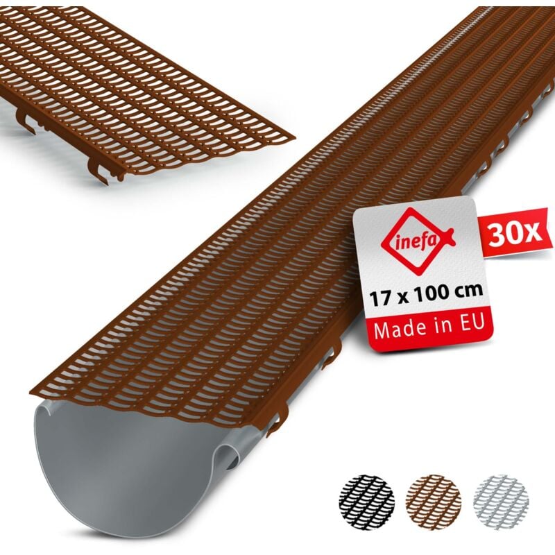 Inefa Grillage stop-feuilles Ø100-160mm, 100cm 30 pièces, Protection de gouttières contre les feuilles mortes: Marron