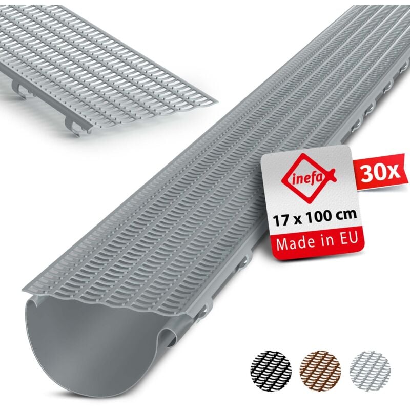 Inefa Grillage stop-feuilles Ø100-160mm, 100cm 30 pièces, Protection de gouttières contre les feuilles mortes: Gris