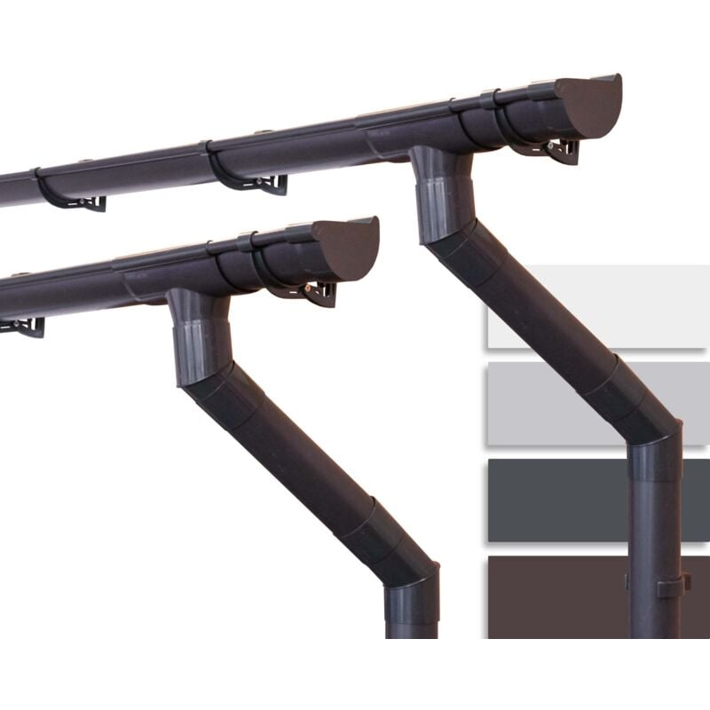 Inefa - Kit de gouttières pour maison de jardin, abri der jardin, 100mm semi-circulaire deux côtés de toit, gouttières en pvc pour toit à deux