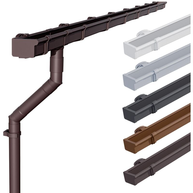 Inefa - Kit de gouttières pour maison de jardin, nw 68 pvc gouttière à caisson, gouttières en pvc pour toit à une pente, Made in Germany, Brun foncé