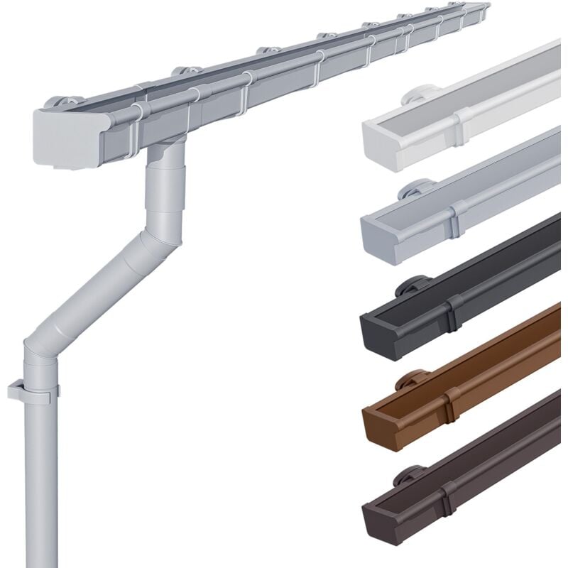 Kit de gouttières pour maison de jardin, nw 68 pvc gouttière à caisson, gouttières en pvc pour toit à une pente, Made in Germany, Gris, 2 x 5m - Inefa