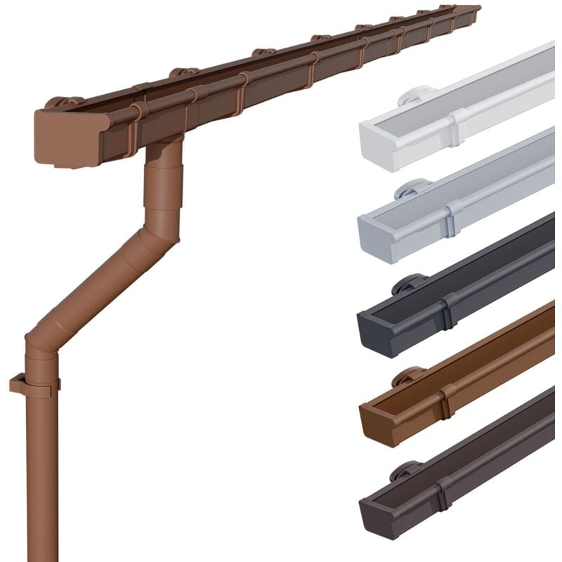 INEFA Kit de gouttières pour maison de jardin, NW 68 PVC gouttière à caisson, gouttières en PVC pour toit à une pente, Made in Germany, Brun 5m