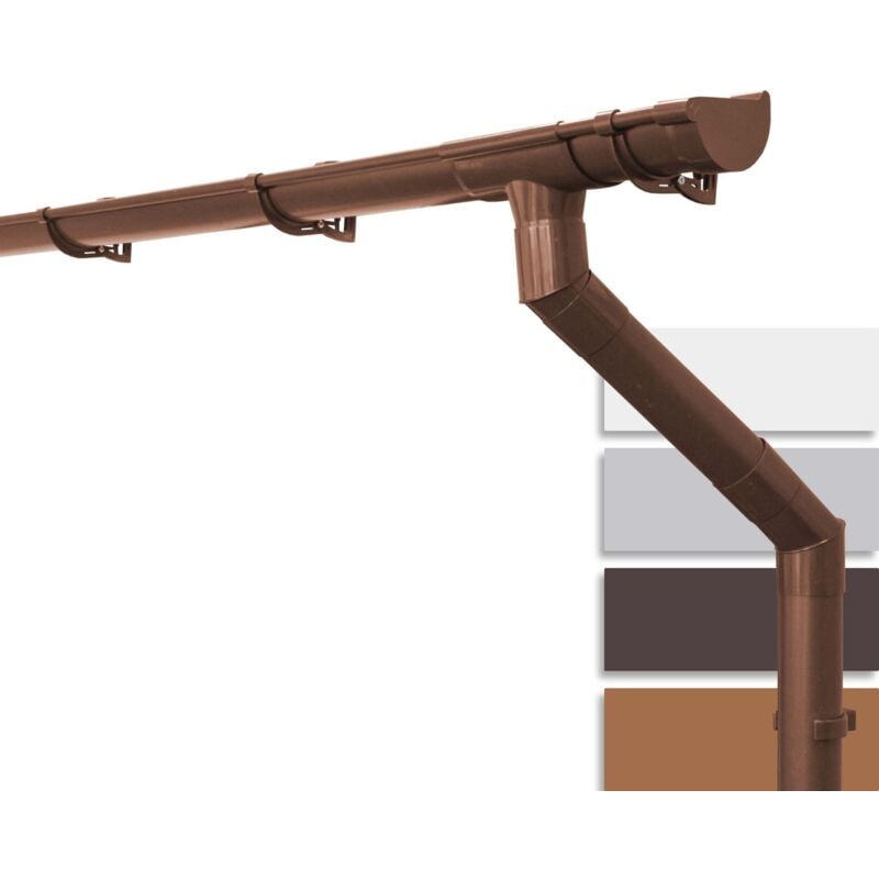 Set de gouttières pour maison, 125mm, gouttière demi-ronde en pvc pour toit à deux pans, un côté du toit, fabriqué en Allemagne - 6m Brun - Inefa