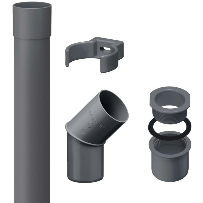Set tuyau de descente 50mm, pvc 2m Accessoires de gouttière, montage simple par emboîtement, Made in Germany - Anthracite - Inefa