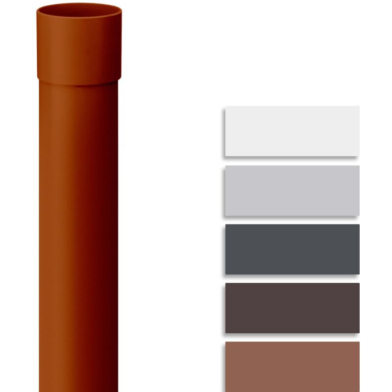 Tuyau de descente pvc 200 cm, accessoires de gouttière, montage simple par emboîtement, Made in Germany - 75mm, 1 pièce brun - Inefa