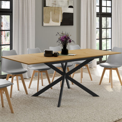 INES mesa de comedor rectangular extensible 6-10 personas madera y negro 160-200 cm