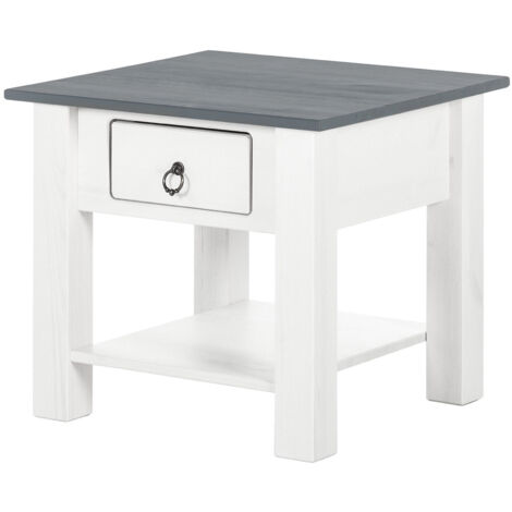Ines-Table basse avec 1 tiroir en pin blanc et gris