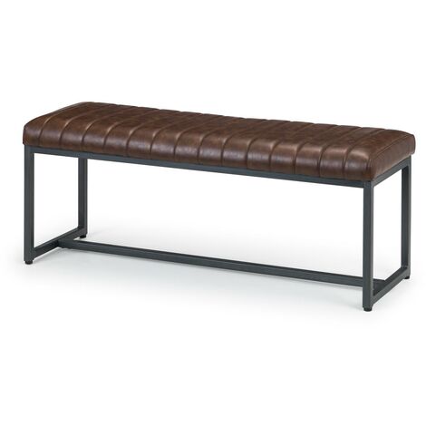 main image of "Inez Rustic Industrial Style Brown Faux Leather Dining Bench With Metal Legs"