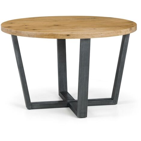 Inez Rustic Industrial Style Soild Oak Round Table With Metal Legs