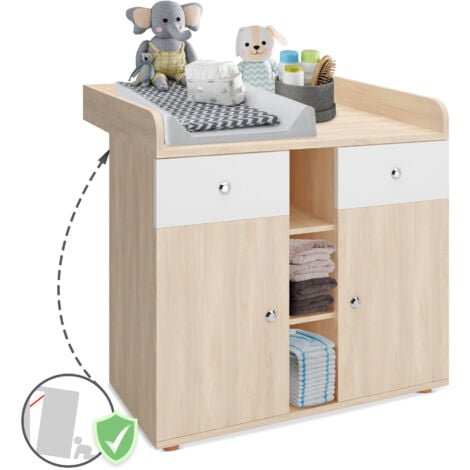 ECOMSOF Infantastic® Cómoda Cambiador para Bebé - con 2 Cajones y Compartimentos Abierto y Cerrados, 90 x 69 x 92 cm, Haya - Cómoda Infantil, Organizador, Mueble para Habitación de los Niños