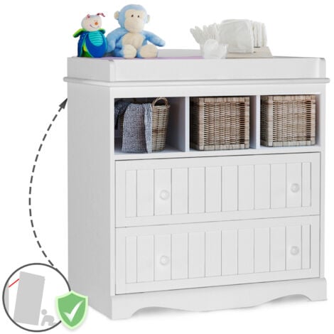 Infantastic® Mueble Cambiador Bebé - 2 Cajones, 3 Compartimentos Abiertos, Diseño Ergonómico, Madera, Blanco - Cómodas y Cajoneras Dormitorio, Habitación, Mueble Organizador, Infantil, Cambiadores