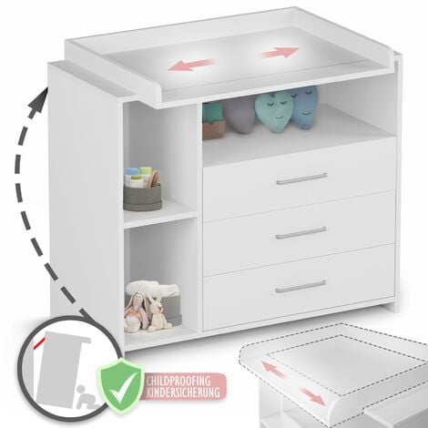 NOVA Infantastic® Mueble Cambiador Bebé - 3 Cajones, 3 Compartimentos Abiertos, Madera, Metal, Color Blanco - Cómodas y Cajoneras Dormitorio, Habitación, Mueble Organizador, Infantil, Cambiadores