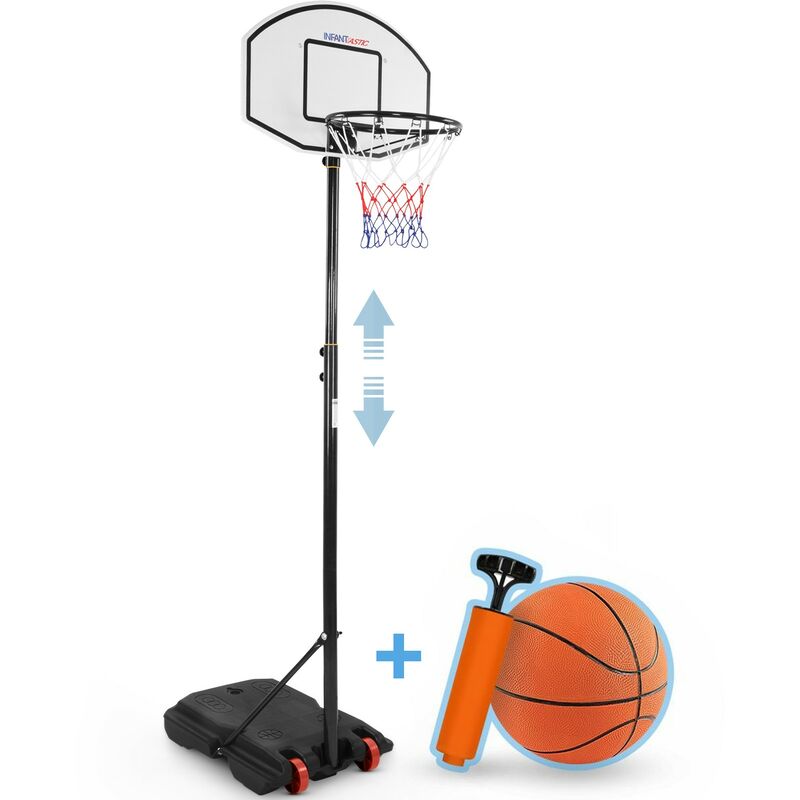 Infantastic - Panier de Basket - Extérieur/Intérieur, Hauteur Réglable 148-200 cm, Portable, avec Ballon et Pompe à l'Air, Noir - Panneau de Basket