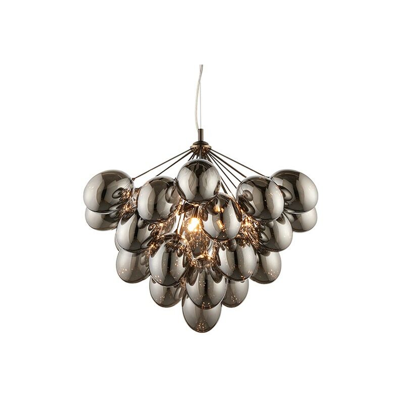 Endon Lighting - Infinity - Pendant Black Chrome Effect Plate & Smokey Mirror Effect Tinted Glass 6 Light Dimmable IP20 - G9