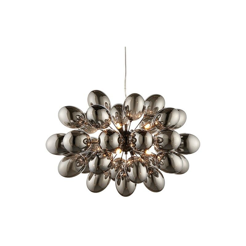 Endon Lighting - Infinity - Pendant Black Chrome Effect Plate & Smokey Mirror Effect Tinted Glass 8 Light Dimmable IP20 - G9