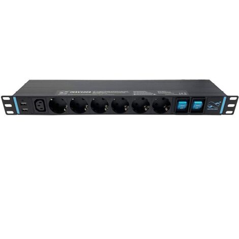 Infitronic - INSV1009-19 pollici Ciabatta elettrica 1U 14x + 1x IEC C13+ 2 x ricarica USB + 2 x protezione da sovratensione singola