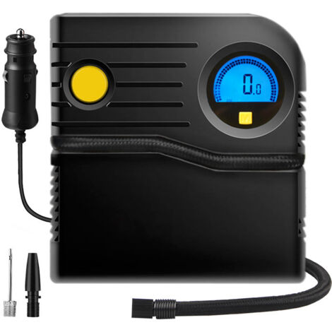 Inflador de neumáticos de coche de 12 V, minicompresor de aire portátil analógico para bicicleta, bomba eléctrica para encendedor de cigarrillos con manómetro y adaptadores de válvula.