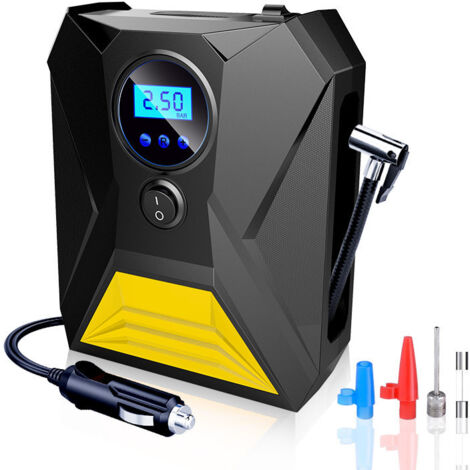 Inflador de neumáticos para coche, compresor de aire portátil de 12 V con función de memoria, 3 adaptadores de boquilla, compresor de inflado rápido para bicicleta