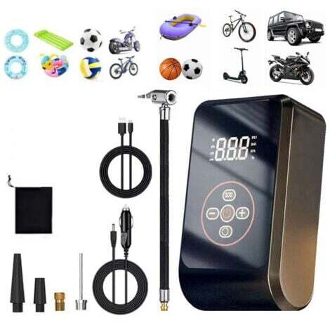 Inflador de neumáticos para coche de 150 PSI, compresor de aire portátil de 4000 mAh, bomba eléctrica recargable por USB-C con luz LED digital para coches, motos y bicicletas.