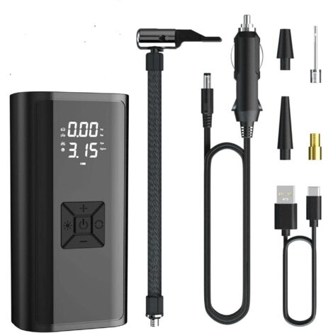 Inflador de neumáticos portátil con manómetro digital, apto para coches, motocicletas, balones de baloncesto, juguetes hinchables, bicicletas, etc., e incluye una linterna LED.