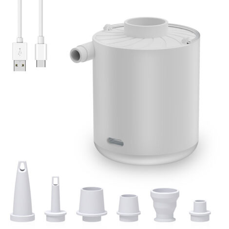 Inflador eléctrico recargable, bomba de aire portátil con luz LED, inflador/desinflador con 5 boquillas para colchones inflables, piscinas, boyas, botes inflables y flotadores.