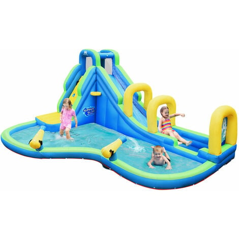 main image of "Inflatable Bouncy Castle Water Park Bounce House Double Water Slides Climbing"