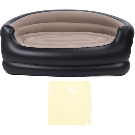Inflatable Chair PVC and Velvet Water Proof Comfortable Portable Blow Up Couch for Outdoor Brown