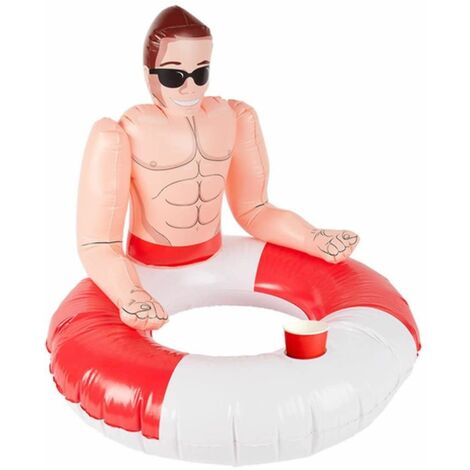 Inflatable Lifeguard Hunk Swim Ring, Red & White 50885