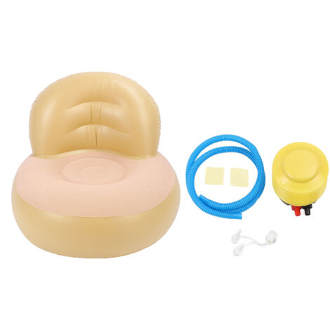 Inflatable Sofa PVC Flocking Ergonomic Comfortable Indoor Outdoor Air Couch for Living Room Balcony Garden Pool Champagne