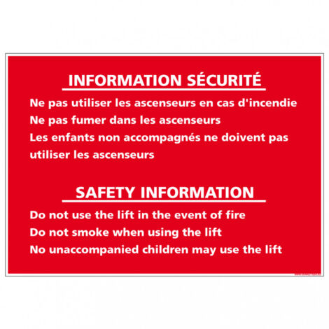INFORMATION SECURITE ASCENSEURS (D0911) - Adhésif - 150 x 210 mm