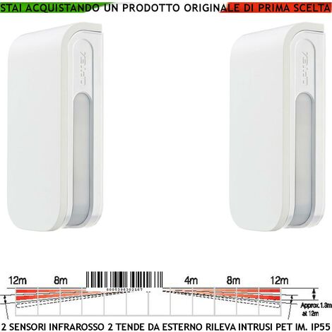 Infrarosso 4 PIR BXS Doppia Tenda Esterno Portata 12+12 Metri Lineari Regolabile Via Filo Due Sensori di Movimento Intrusi Protezione in linea Finestre Relè Allarme Alimentazione 12 V Assorbim. 34 mA