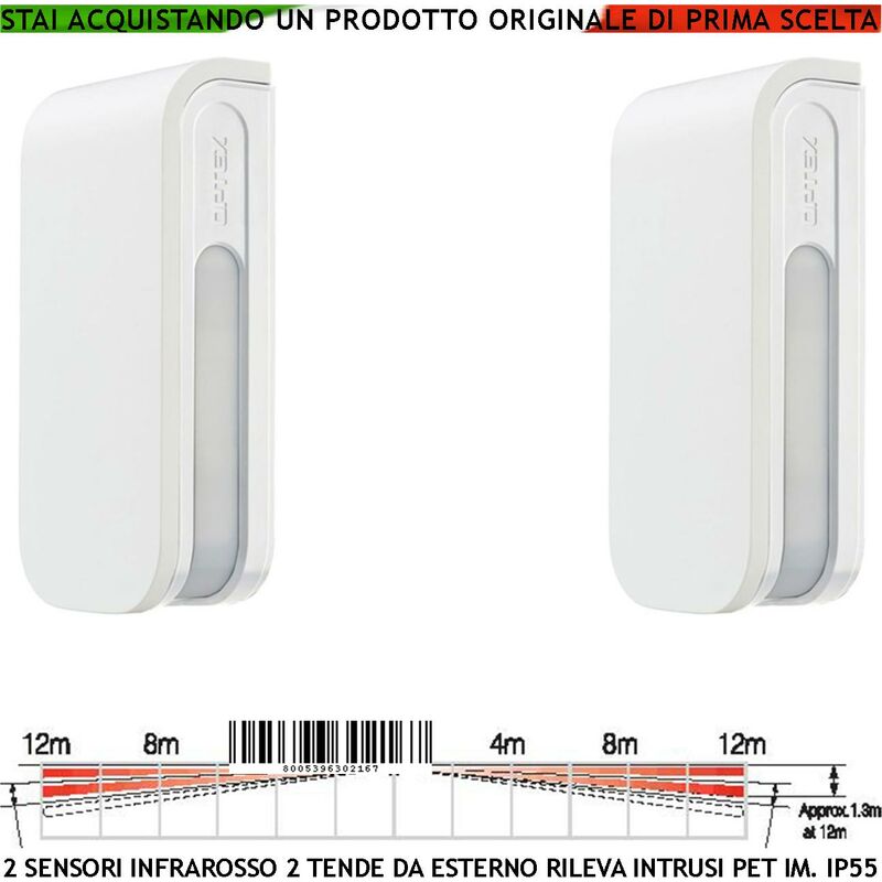 Image of Securvera - Infrarosso 4 pir Due Sensori di Movimento Doppia Tenda da Esterno Portata 12+12 mt Lineari Regolabile Via Filo Relè Allarme Protezione in