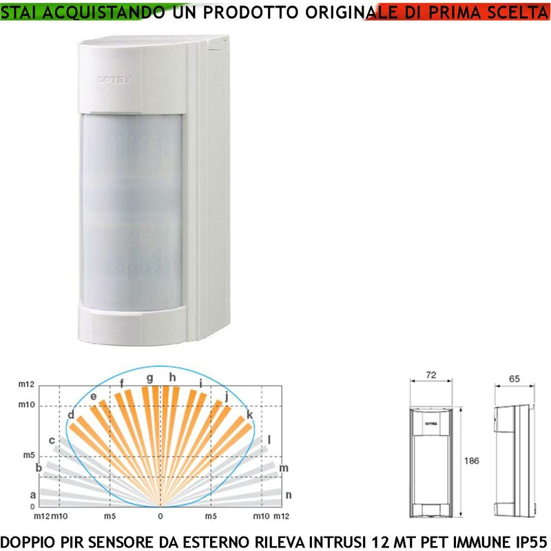 Image of Securvera - Infrarosso dual pir Esterno Sensore di Movimento Grandangolo Con Filtri a Tenda Portata 12 mt Regolabile Via Filo Relè Allarme Protezione