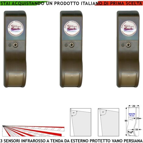 Infrarosso Dual Pir Tenda Esterno Protetto 3 Sensori Marroni Rilevano Intruso Inviano Allarme Portata 8 MT 60° Vert. 7° Orizont. Alimentazione 12 V Assor. 10 mA Antifurto Vano Persiana Cover ABS IP31