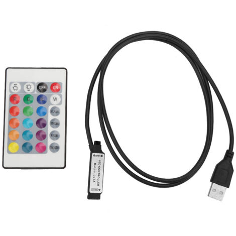 Infrarot-Fernbedienung mit 24 Tasten für 5-24V RGB-LED-Streifen, 6A USB-Controller für dekorative Beleuchtung (1 Meter)