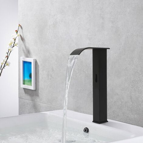 Infrarot-Sensor Waschbecken Wasserhahn Badezimmer Einhandmischer Schwarz