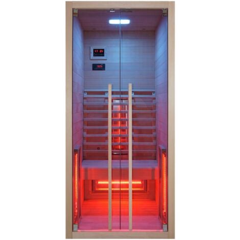 SANOTECHNIK Infrarotkabine Infrarotsauna RUBY 1 - Für 1 Person - Vollspektrum - Mit Farblichttherapie - MP3 Player inkl. Bluetooth - LED Beleuchtung (7 Farben)