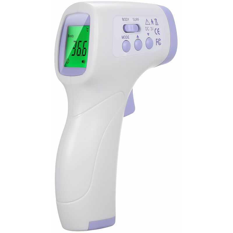 

Happyshopping - Infrarrojo termometro frontal sin contacto C / ° F la temperatura corporal la temperatura ambiente LCD apariencia / pantalla purpura